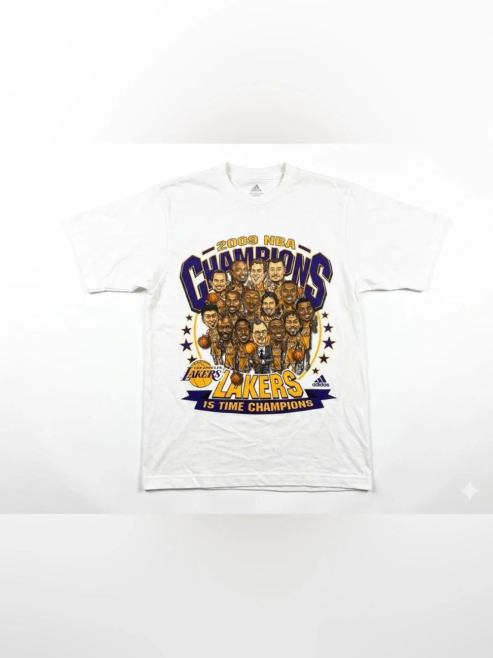 Adidas LA Lakers‎ 2009 NBA Champions Shirt 15 Time Champs Caricature Small Vtg